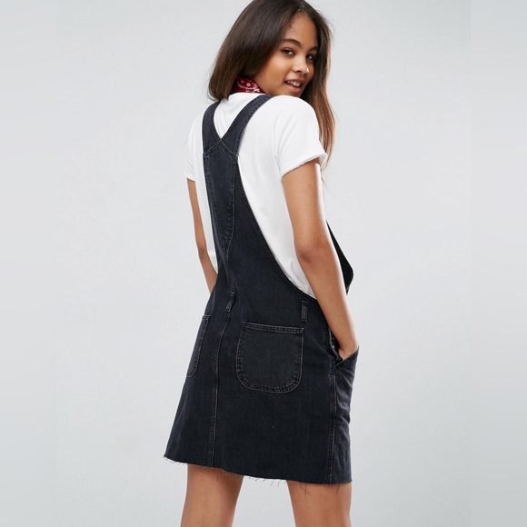 ASOS Denim Overall Dress Jean Jumper Washed Black 14 - Picture 2 of 8